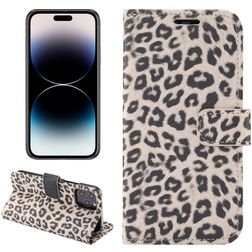 Mobigear Leopard iPhone 14 Pro Hoesje Bookcase Portemonnee - Bruin