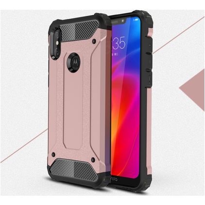 Mobigear Outdoor Motorola One Power Hoesje Hardcase Backcover Shockproof - Roségoud