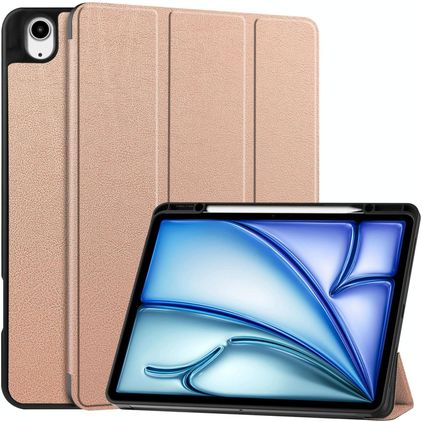 Mobigear Tri-Fold iPad Air 13 Inch (2024) Hoes Bookcase + Stylus Houder - Roségoud