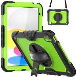 Mobigear SureGrip Xtreme iPad 11 (2025) Hoes Hard Kunststof,Siliconen Backcover + Schouderband + Standaard - Zwart / Groen