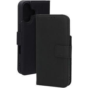 Mobiparts Wallet iPhone 16 MagSafe Hoesje Echt Leer Bookcase Portemonnee - Zwart