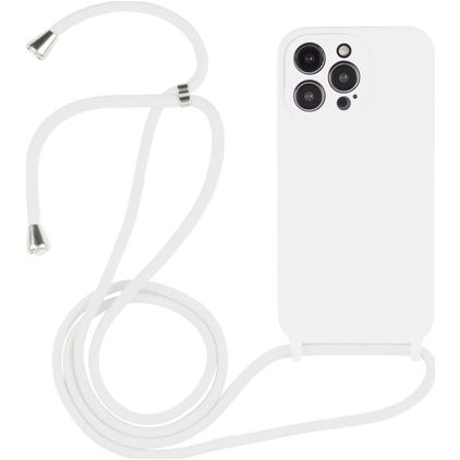 Mobigear Lanyard iPhone 14 Pro Siliconen Hoesje met koord - Wit