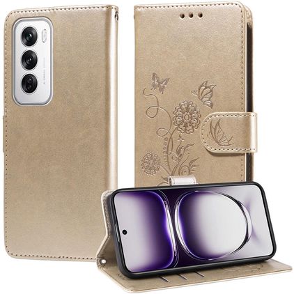 Mobigear Flowers OPPO Reno 12 Pro Hoesje Bookcase Portemonnee - Goud