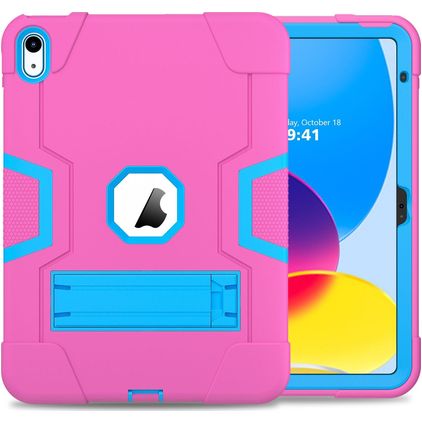 Mobigear ShieldStand iPad 10 (2022) Hoes Hard Kunststof,Siliconen Backcover + Standaard - Blauw / Magenta