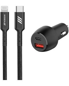 Mobigear Essentials Dual USB / USB-C Autolader Apple Lightning 1 Meter Power Delivery 48W - Zwart