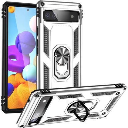 Mobigear Armor Ring Google Pixel 6a Hoesje Hardcase Backcover Shockproof met Ringhouder - Zilver
