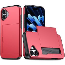Mobigear Card iPhone 16 Hoesje Hardcase Backcover Shockproof met Pasjeshouder - Rood