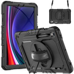 Xccess Survivor All-round Samsung Galaxy Tab S10 FE Plus Hoes Hard kunststof / Siliconen Backcover + Schouderband + Standaard - Zwart