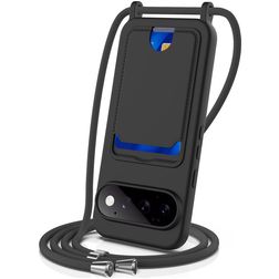 Mobigear Lanyard Card Google Pixel 11 Pro Siliconen Hoesje met koord en Pasjeshouder - Zwart