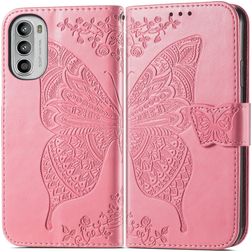 Mobigear Butterfly Motorola Moto G82 Hoesje Bookcase Portemonnee - Roze