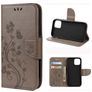 Mobigear Flowers iPhone 12 Hoesje Bookcase Portemonnee - Grijs