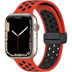 Mobigear Sport Plus Mag Siliconen Apple Watch Bandje Magneetsluiting - 49/46/45/44 mm - Zwart / Rood