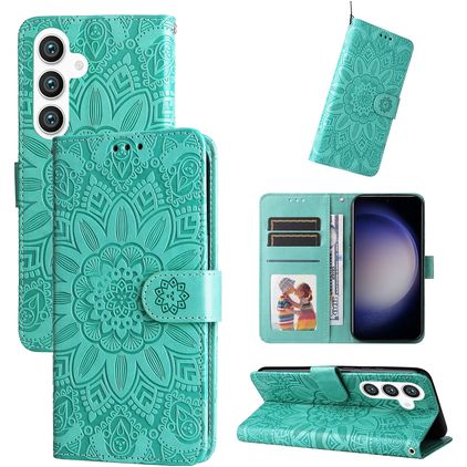 Mobigear Sunflower Samsung Galaxy S24 Plus Hoesje Bookcase Portemonnee - Groen