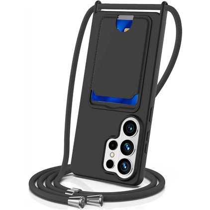 Mobigear Lanyard Card Samsung Galaxy S26 Ultra Siliconen Hoesje met koord en Pasjeshouder - Zwart