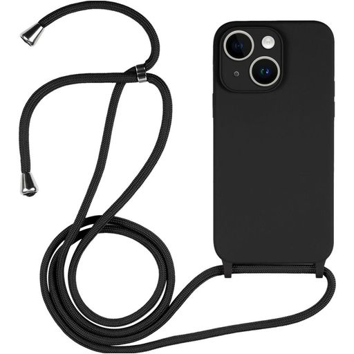 Mobigear Lanyard iPhone 14 Siliconen Hoesje met koord - Zwart