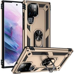 Mobigear Armor Ring Samsung Galaxy S22 Ultra Hoesje Hardcase Backcover Shockproof met Ringhouder - Goud