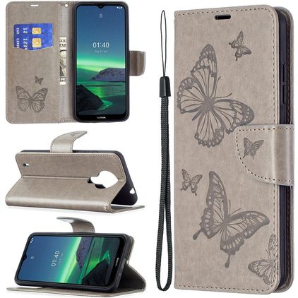 Mobigear Butterfly Nokia 1.4 Hoesje Bookcase Portemonnee - Grijs