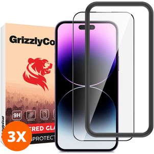 GrizzlyCoat Easy Fit iPhone 14 Pro Glazen Screenprotector - Case Friendly + Installatie Frame (3-Pack)