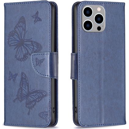 Mobigear Butterfly iPhone 15 Pro Max Hoesje Bookcase Portemonnee - Blauw