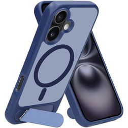 Mobiparts Hardcover iPhone 16 MagSafe Hoesje Hardcase Backcover met Standaard - Satin Blue