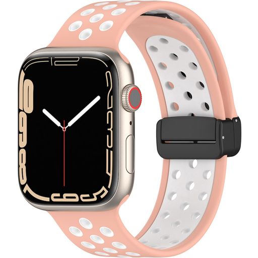 Mobigear Sport Plus Mag Siliconen Apple Watch Bandje Magneetsluiting - 42/41/40/38 mm - Wit / Roze