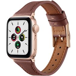 Mobigear Napoli Leren Apple Watch Bandje Gespsluiting - 42/41/40/38 mm - Bruin