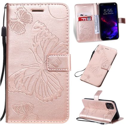Mobigear Butterfly iPhone 11 Hoesje Bookcase Portemonnee - Roségoud