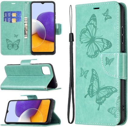 Mobigear Butterfly Samsung Galaxy A22 5G Hoesje Bookcase Portemonnee - Turquoise
