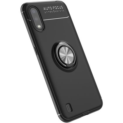 Mobigear Armor Ring Samsung Galaxy A01 Hoesje Flexibel TPU Backcover Shockproof met Ringhouder - Zwart