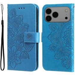 Mobigear Flowers iPhone 17 Pro Max Hoesje Bookcase Portemonnee - Blauw