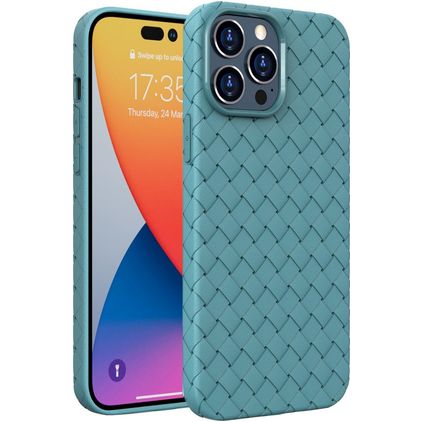 Mobigear Woven iPhone 14 Pro Max Hoesje Flexibel TPU Backcover - Blauw