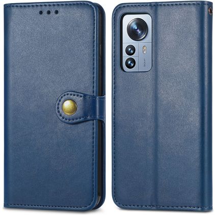 Mobigear Snap Button Xiaomi 12 Pro Hoesje Bookcase Portemonnee - Blauw