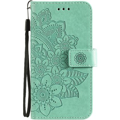 Mobigear Flowers OPPO A54 5G Hoesje Bookcase Portemonnee - Turquoise