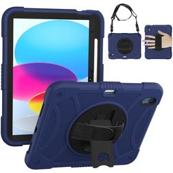Mobigear SureGrip iPad 11 (2025) Hoes Hard Kunststof,Siliconen Backcover + Stylus Houder + Schouderband + Standaard - Zwart / Blauw