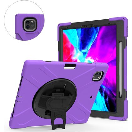 Mobigear SureGrip XGuard iPad Pro 13 Inch (2025) Hoes Hard Kunststof,Siliconen Backcover + Stylus Houder + Schouderband + Standaard - Paars