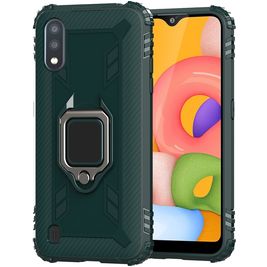 Mobigear Armor Ring Samsung Galaxy A01 Hoesje Flexibel TPU Backcover Shockproof met Ringhouder - Groen
