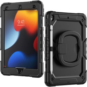 Mobilize Rotating Defender iPad 7 (2019) Hoes Hard Kunststof,Siliconen Backcover + Schouderband + Standaard - Zwart