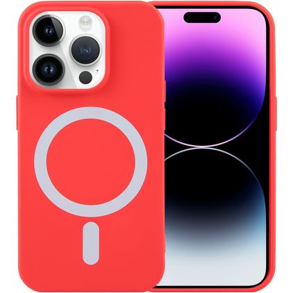 Mobigear Rubber Touch iPhone 15 Pro Max Siliconen MagSafe Hoesje Backcover - Rood