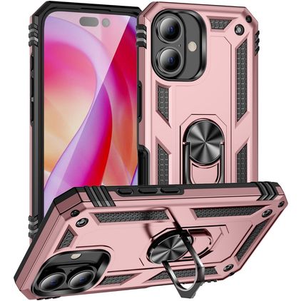 Mobigear Armor Ring iPhone 16 Plus Hoesje Hardcase Backcover Shockproof met Ringhouder - Roségoud