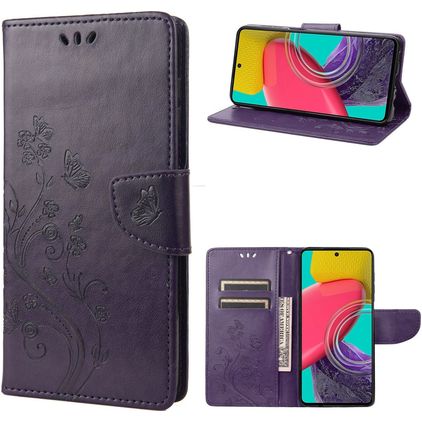 Mobigear Flowers Samsung Galaxy M53 Hoesje Bookcase Portemonnee - Paars