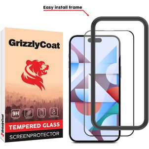 GrizzlyCoat Easy Fit iPhone 15 Pro Max Glazen Screenprotector - Case Friendly + Installatie Frame - Zwart