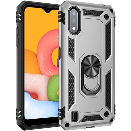 Mobigear Armor Ring Samsung Galaxy A01 Hoesje Hardcase Backcover Shockproof met Ringhouder - Zilver