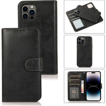 Mobigear Wallet iPhone 15 Pro Max Hoesje Uitneembare 2in1 Bookcase Portemonnee - Zwart