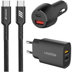 Mobigear Essentials Oplader + Autolader + USB-C Kabel 1 Meter Power Delivery 48W - Zwart