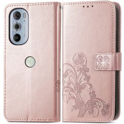 Mobigear Clover Motorola Edge 30 Pro Hoesje Bookcase Portemonnee - Roségoud