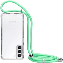 Mobiparts Lanyard Samsung Galaxy S21 Hardcase Hoesje met koord - Transparant / Groen