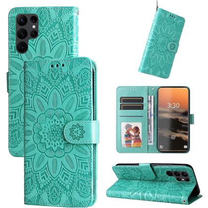 Mobigear Sunflower Samsung Galaxy S23 Ultra Hoesje Bookcase Portemonnee - Groen