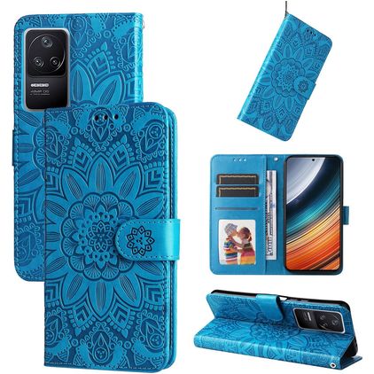Mobigear Sunflower POCO F4 Hoesje Bookcase Portemonnee - Blauw