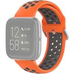 Mobigear Sport Plus Buckle Siliconen Fitbit Versa 2 Bandje Gespsluiting - Oranje / Grijs