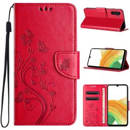 Mobigear Flowers Samsung Galaxy A35 Hoesje Bookcase Portemonnee - Rood